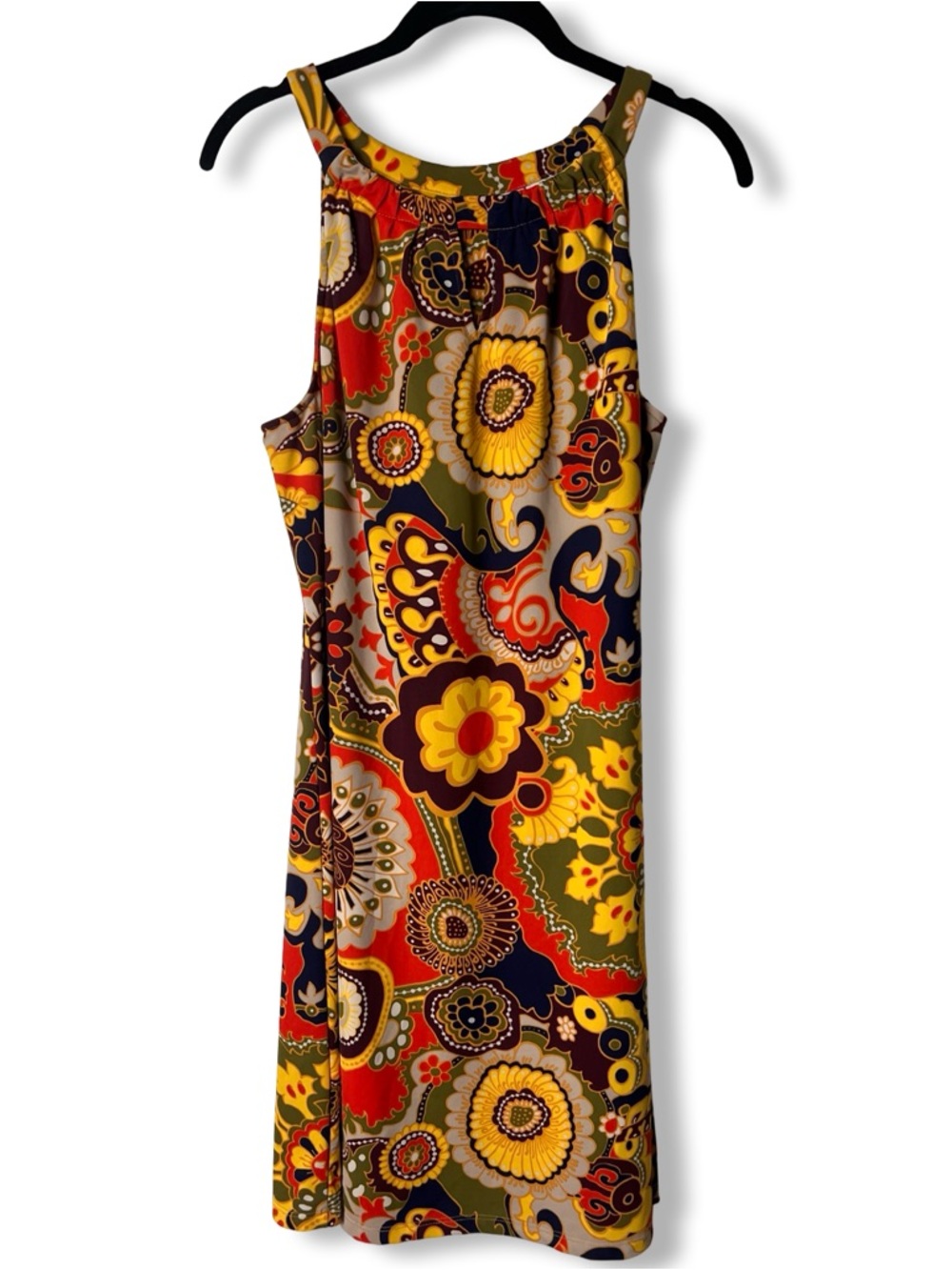 Jude Connally Womens Julie Dress 70s‎ Floral Paisley Halter Shift Sz. L